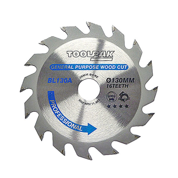 TOOLPAK BL130A TRADESMAN TCT BLADE 130MM X 20MM X 16 TEETH - Image 2