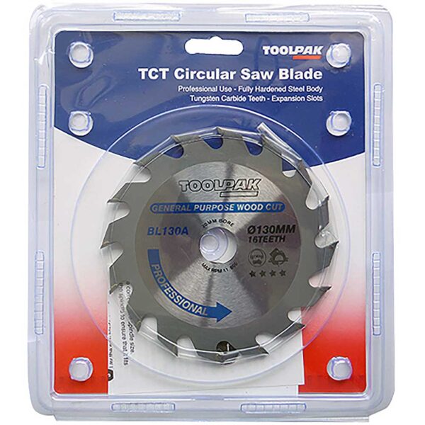 TOOLPAK BL130A TRADESMAN TCT BLADE 130MM X 20MM X 16 TEETH