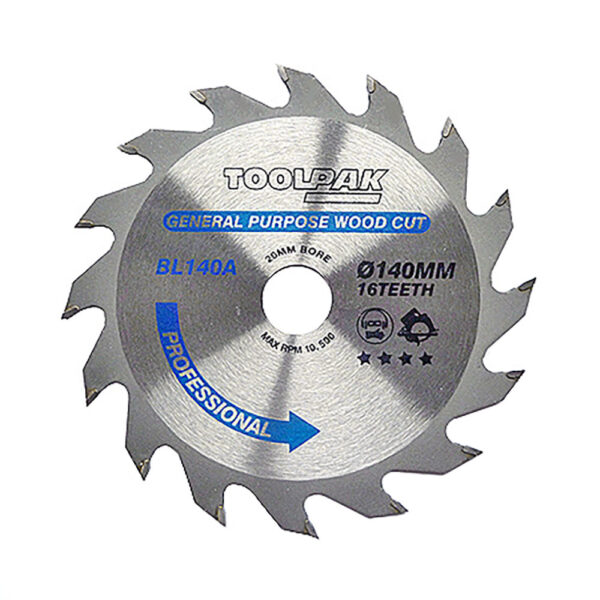 TOOLPAK BL140A TRADESMAN TCT BLADE 140MM X 20MM X 16 TEETH - Image 2
