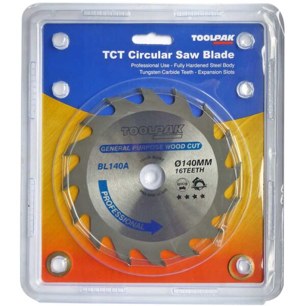TOOLPAK BL140A TRADESMAN TCT BLADE 140MM X 20MM X 16 TEETH - Image 3