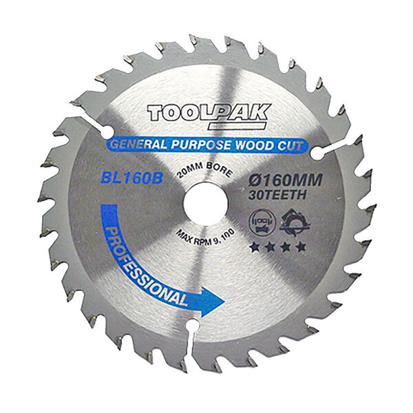 TOOLPAK BL160B TRADESMAN TCT BLADE 160MM X 20MM X 30 TEETH - Image 2