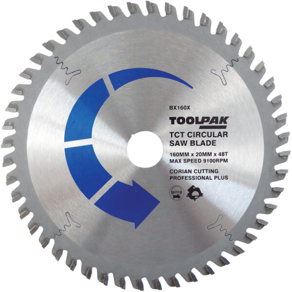 TOOLPAK BX160X CORIAN CUTTING TCT BLADE 160MM X 20MM X 48T - Image 2