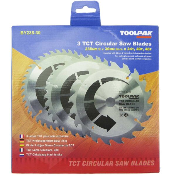 TOOLPAK BY235-30 3PC TCT SAW BLADE SET 235MM X 30MM BORE