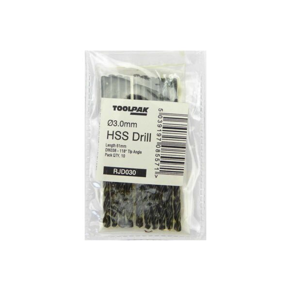 TOOLPAK RJD030 HSS ROLL FORGED JOBBER DRILL 3.0MM [X10]