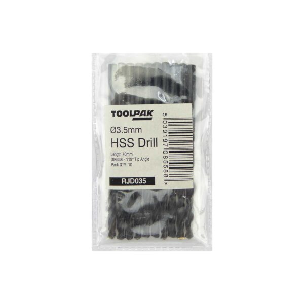 TOOLPAK RJD035 HSS ROLL FORGED JOBBER DRILL 3.5MM [X10]