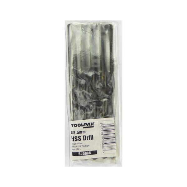 TOOLPAK RJD085 HSS ROLL FORGED JOBBER DRILL 8.5MM [X5] - Image 2
