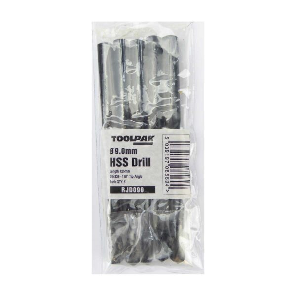 TOOLPAK RJD090 HSS ROLL FORGED JOBBER DRILL 9.0MM [X5]