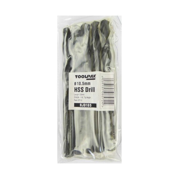 TOOLPAK RJD105 HSS ROLL FORGED JOBBER DRILL 10.5MM [X5]