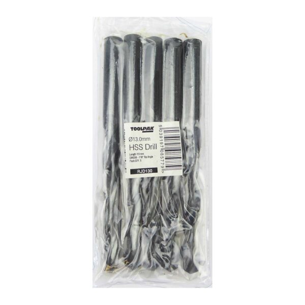 TOOLPAK RJD130 HSS ROLL FORGED JOBBER DRILL 13.0MM [X5]