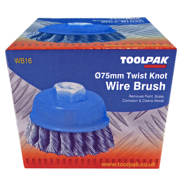 TOOLPAK WB16 TWIST KNOT CUP BRUSH 75MM M14 BORE