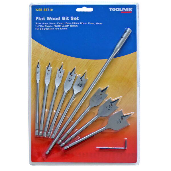 TOOLPAK WSB-SET10 FLAT WOOD BIT SET 10PC.